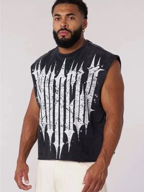 NEW Mens YoungLA 3021 Revenge Crop Cut-Offs Sleeveless Tee - Black Wash Size L